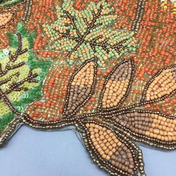 Sigrid Olsen Pumpkin Beaded Sequin Placemat Centerpiece Orange Fall Decor 15" - Picture 6 of 7